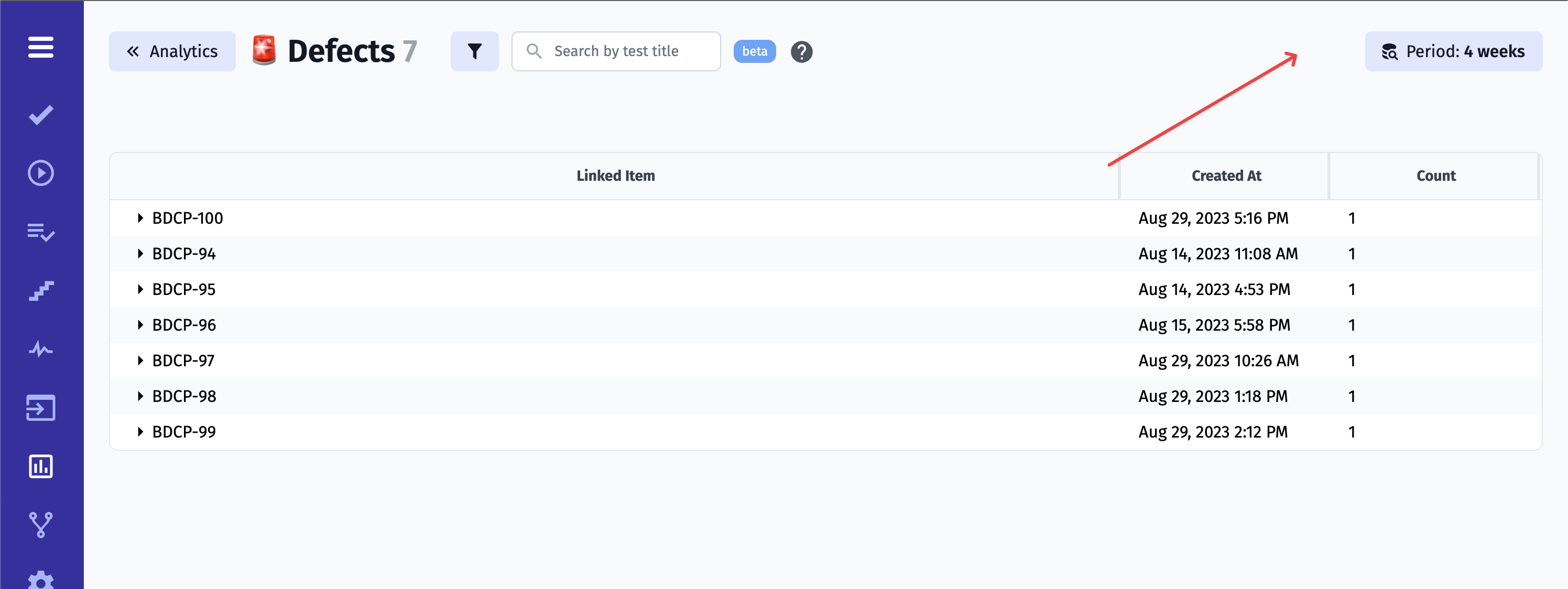 date period filter for failure, issues, defects analytics widget ...