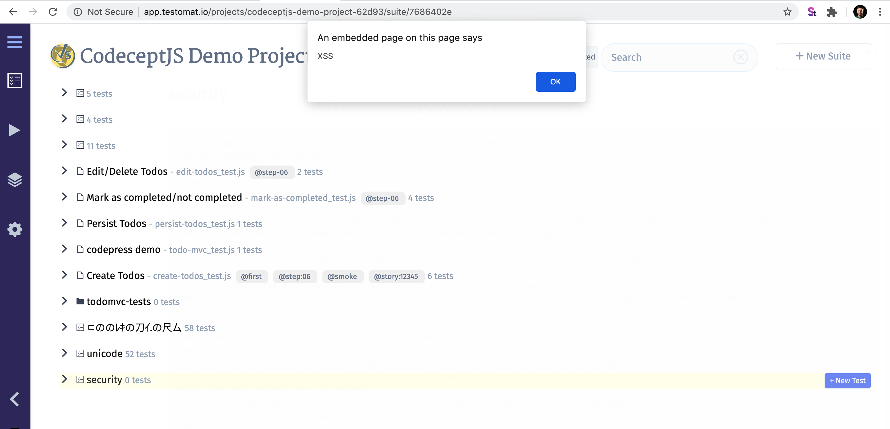 XSS for test suite description or test description · Issue #60 ...