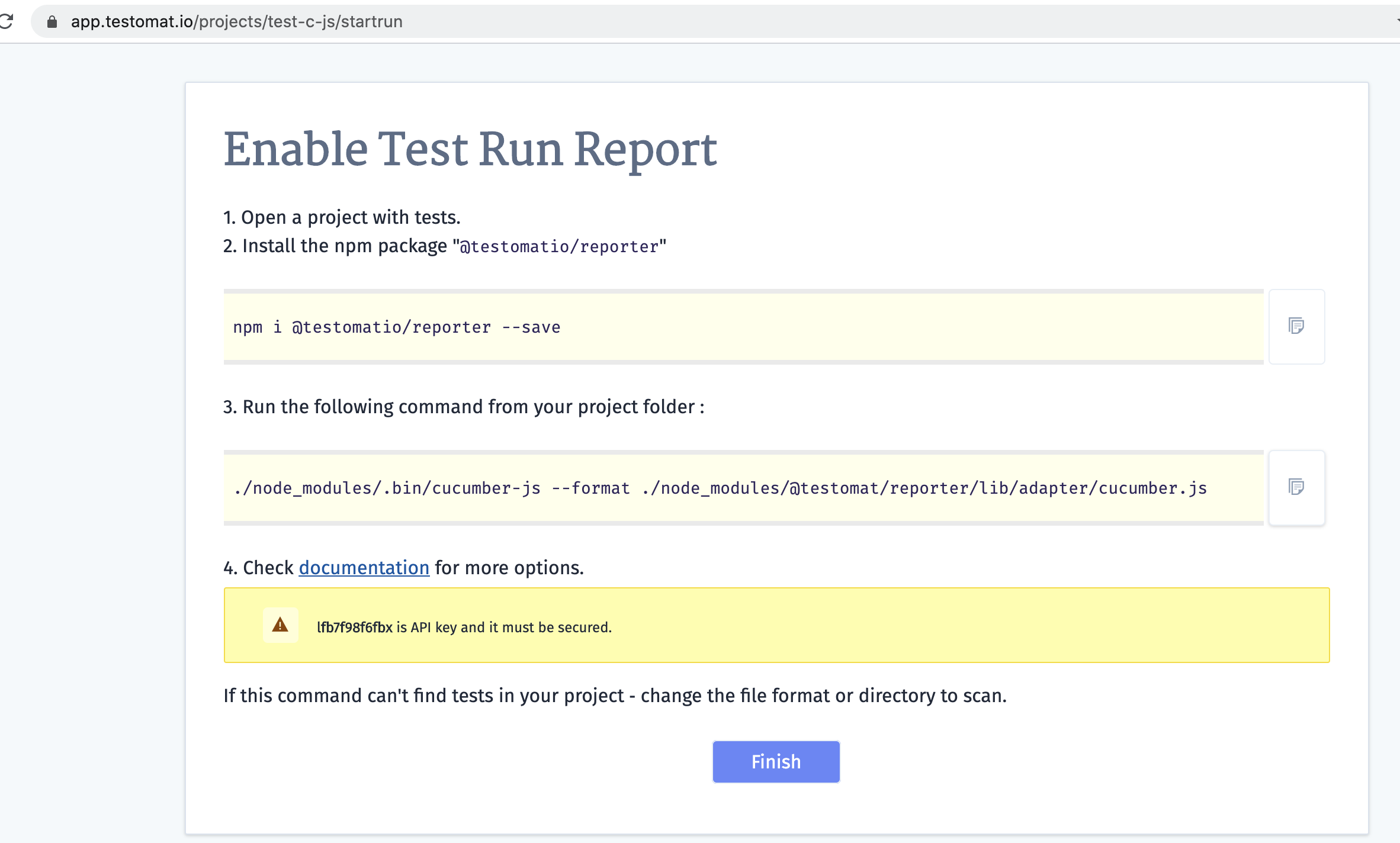 no api key in execution command for cucumber.js reporter · Issue 85