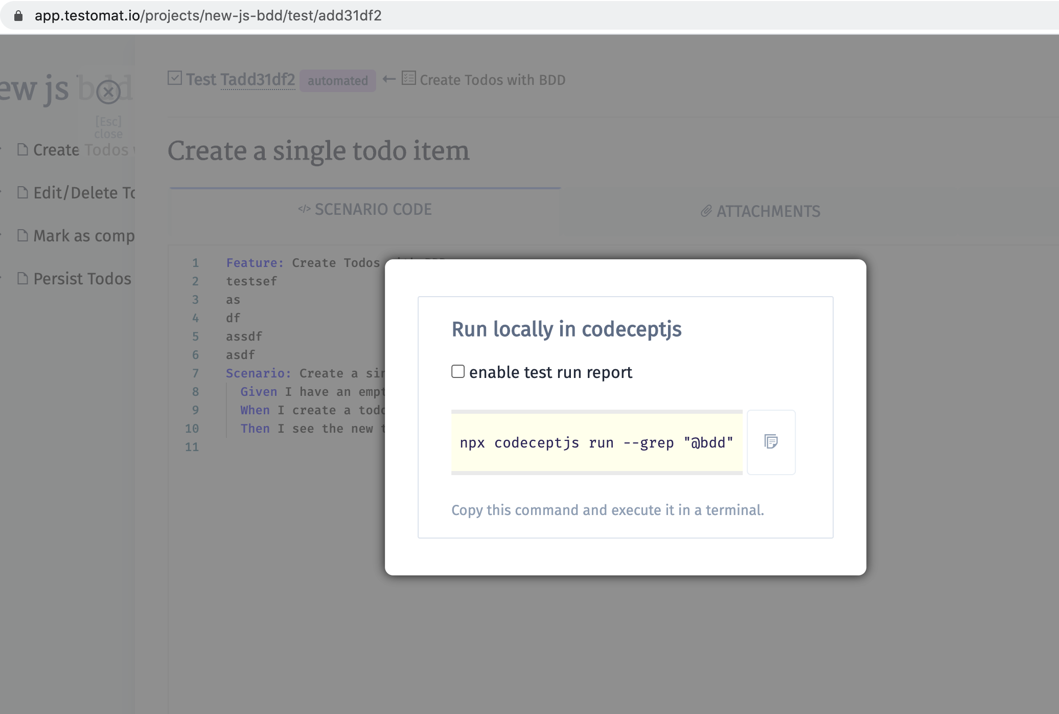 run command locally is build incorrectly for codecept.js + bdd project ...