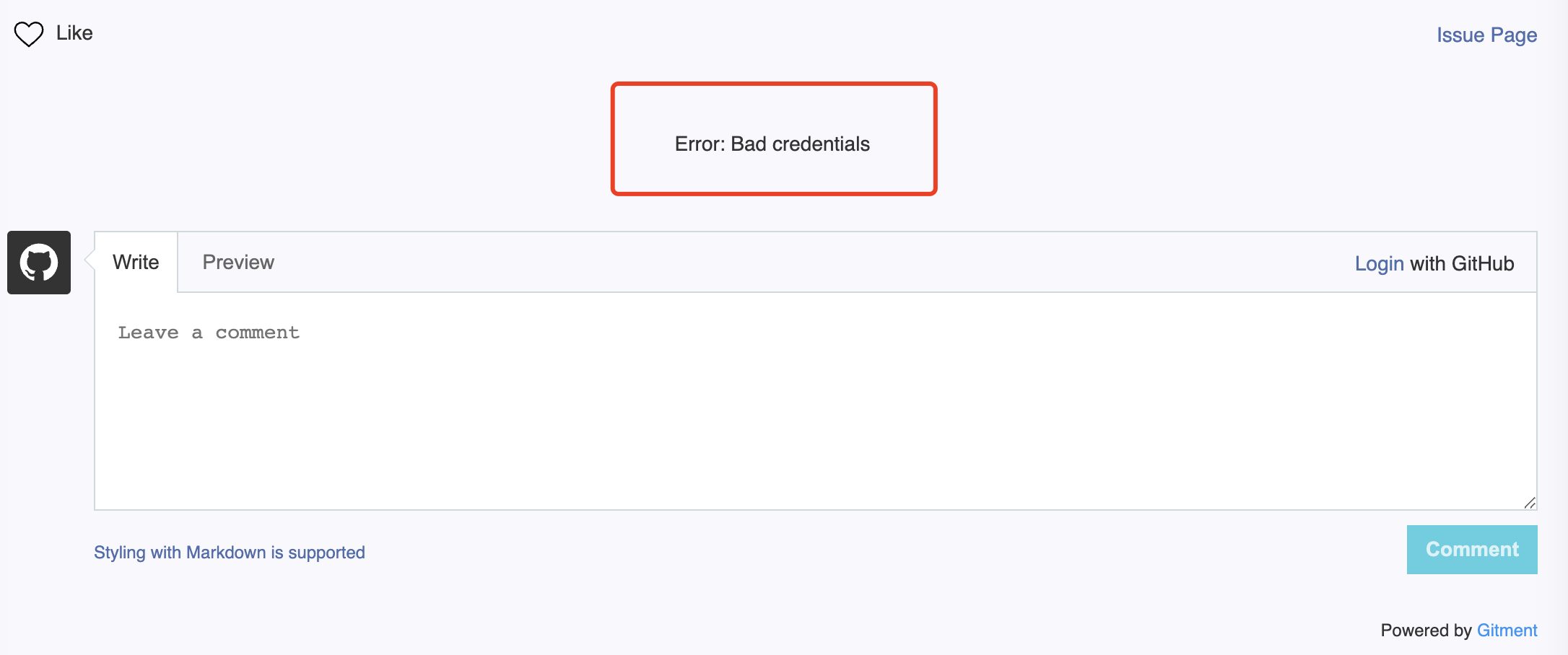 Error Bad credentials. · Issue 363 · gitalk/gitalk · GitHub