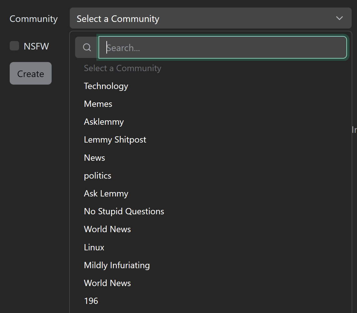When creating a post, subscribed communities should be on top of the