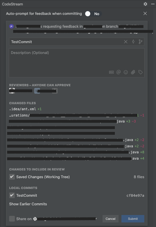 IntelliJ Can't disable 'Request Feedback' after committing changes