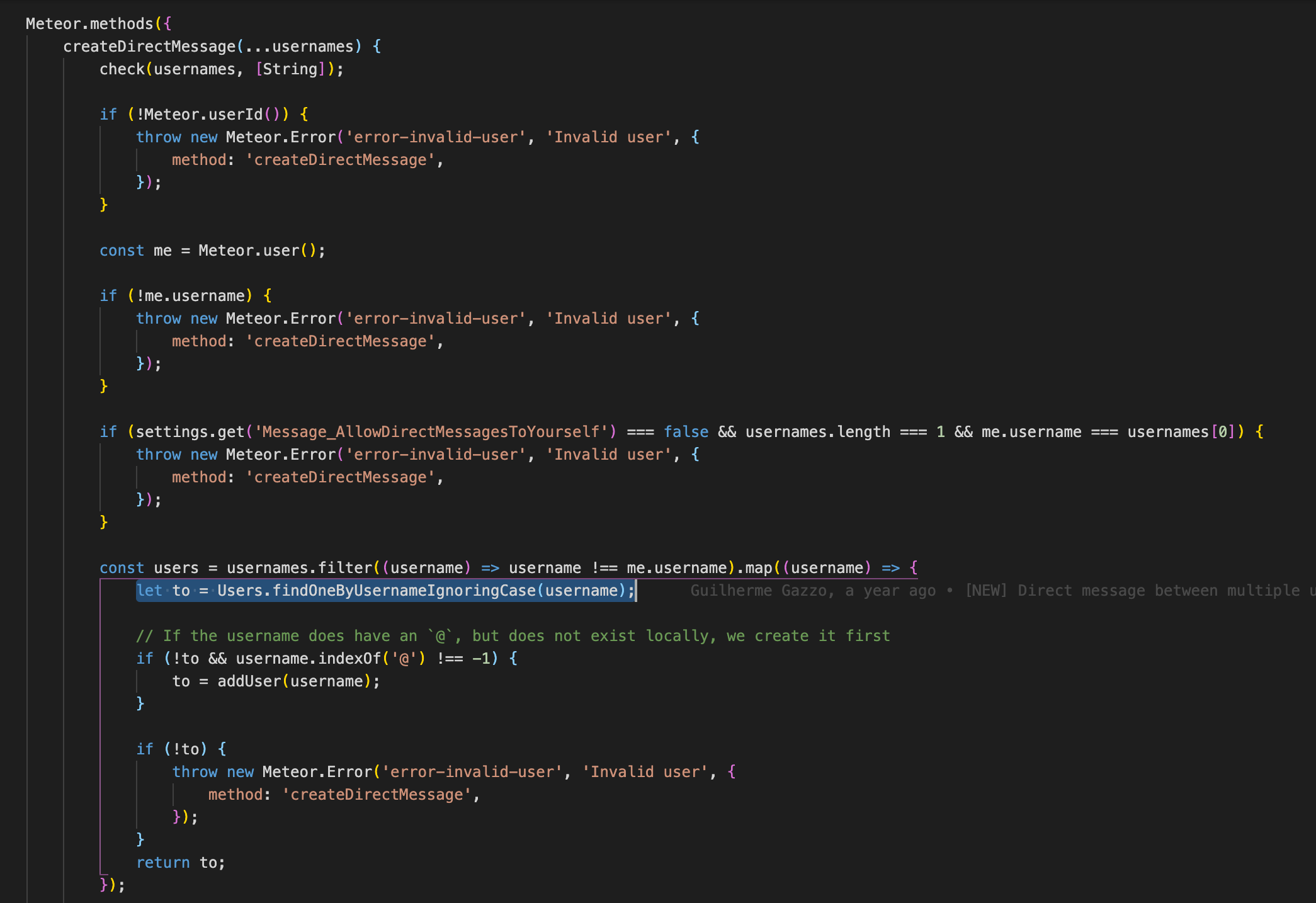 Error when creating a new chat with a user in the general channel ...
