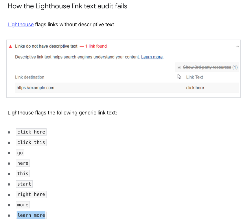 Lighthouse shouldn't use "Learn more" links in its report · Issue ...