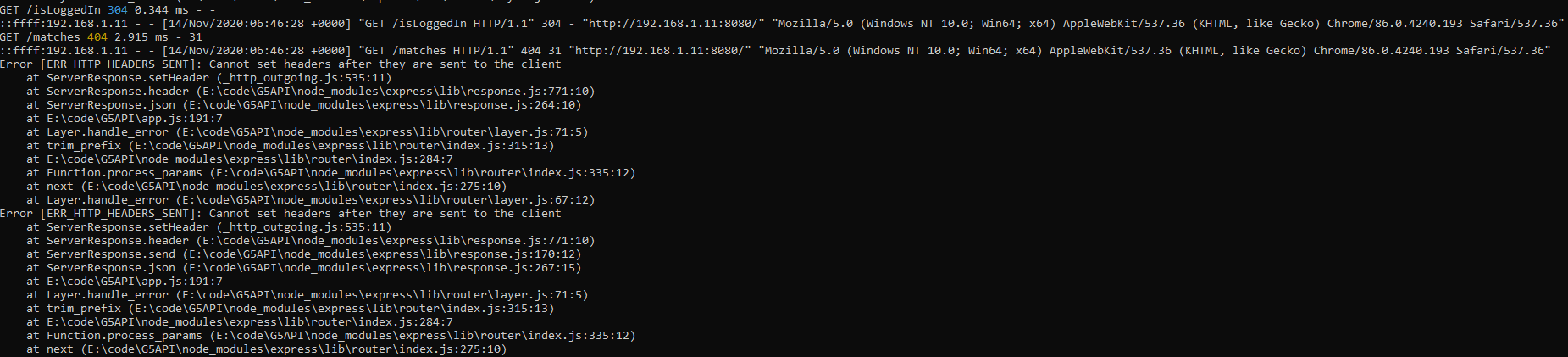 [BUG] ERR_HTTP_HEADERS_SENT: Cannot set headers after they are sent to ...