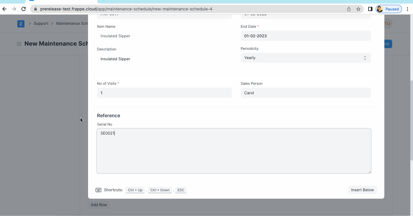 Serial Number not auto - updated on save in Maintenance Schedule ...