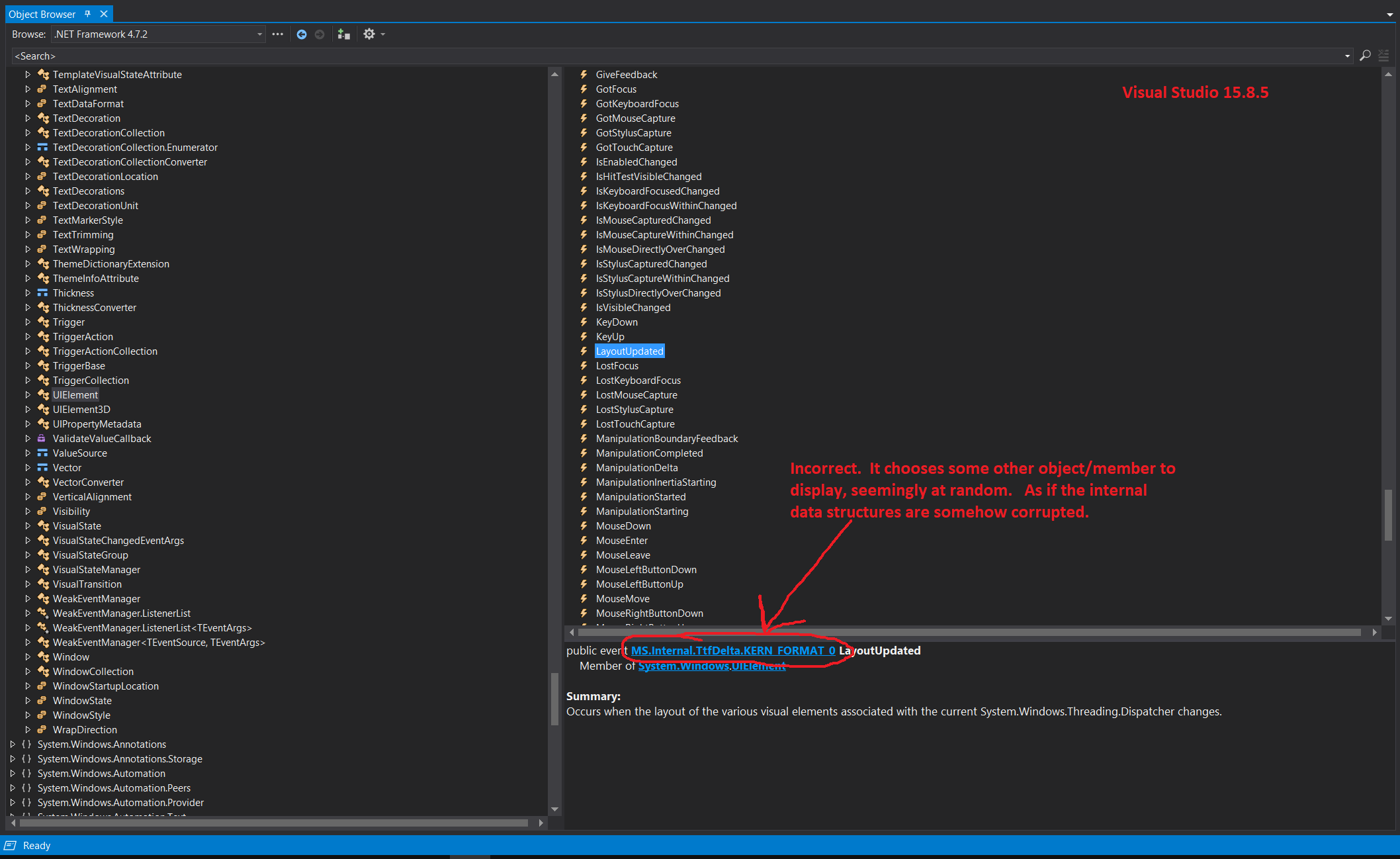 Object Browser displays incorrect objects/members, and is painfully ...