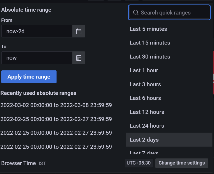 Disable certain relative time ranges provided by default grafana