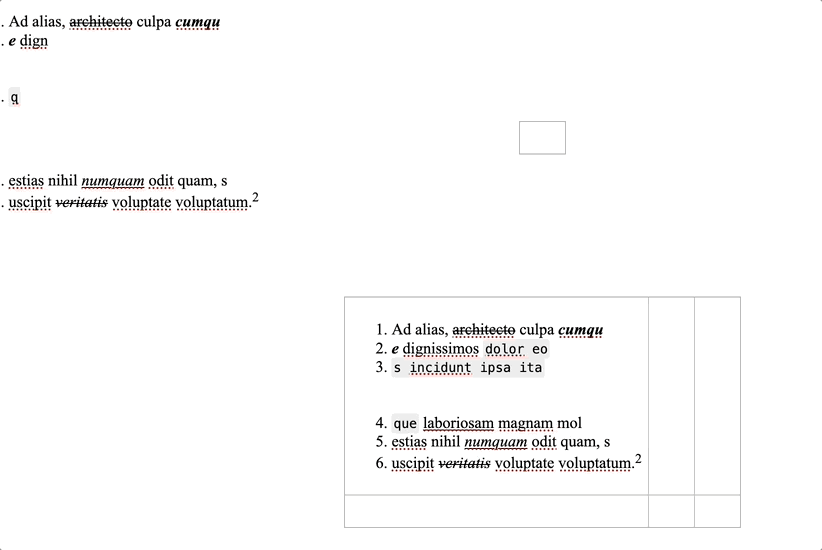 document list table into table issue