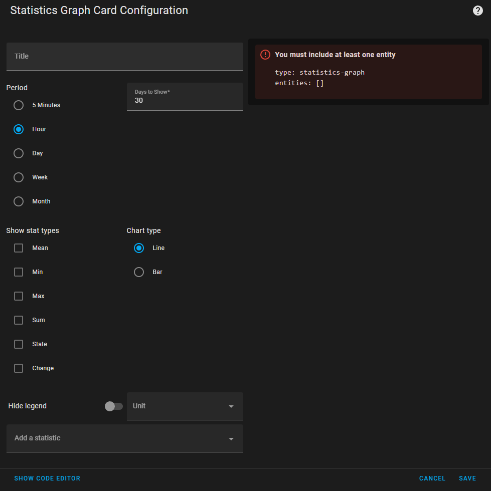 Statistics Graph Card Entity Picker not showing entities after clearing ...