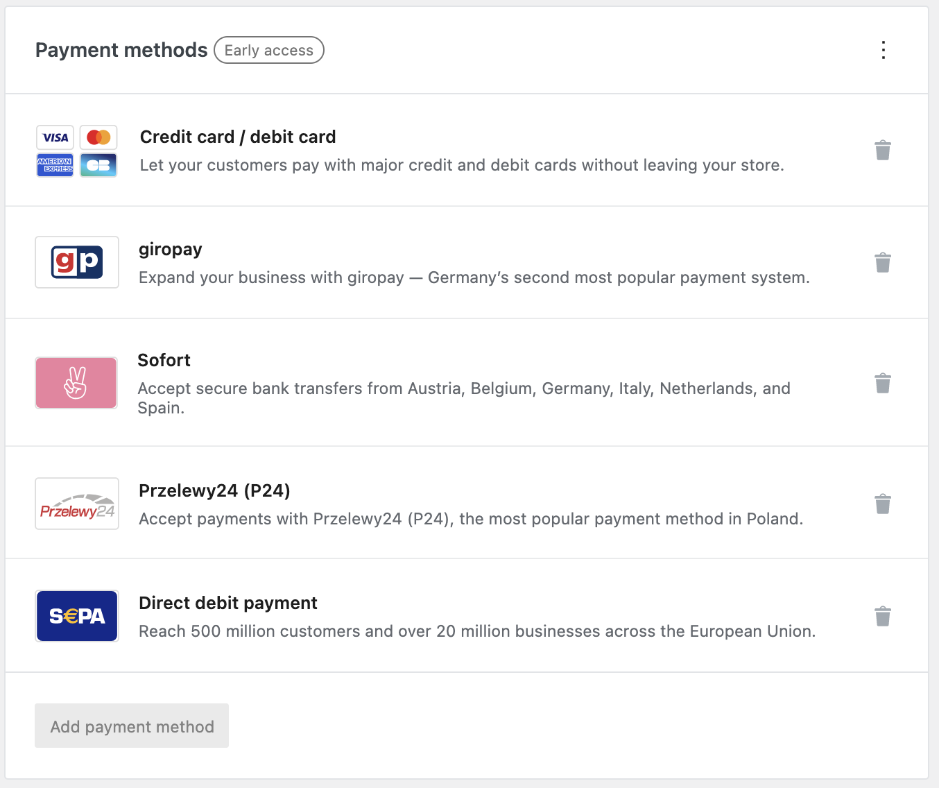 Enabled Payment Methods