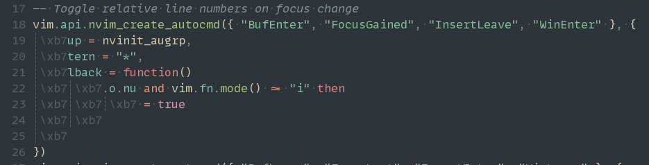 whitespace after `set list` and `set listchars` commands displaying ...