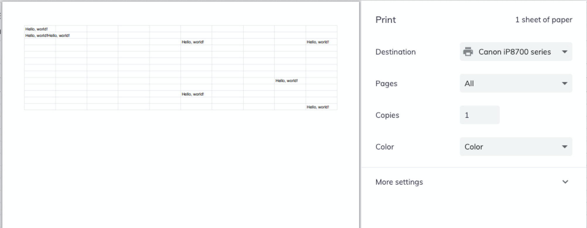 google sheets not printing