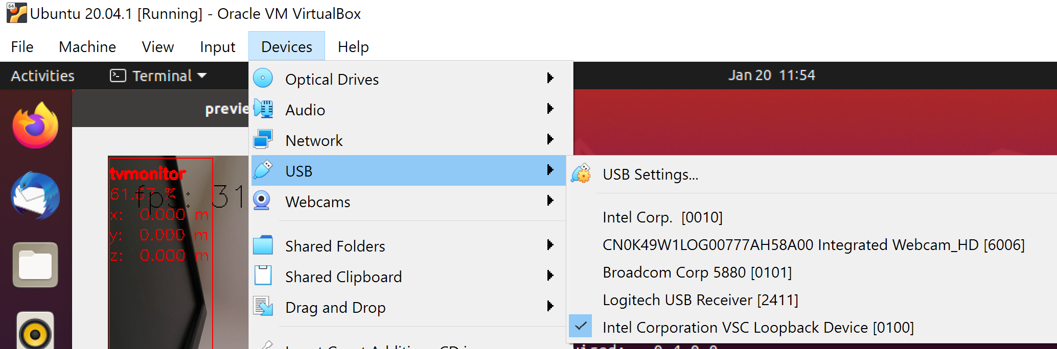 Find the loopback device right after you tell depthai to start the pipeline, and select it.