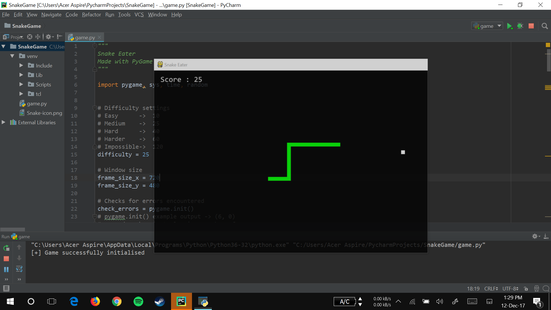 Snake game with PyGame