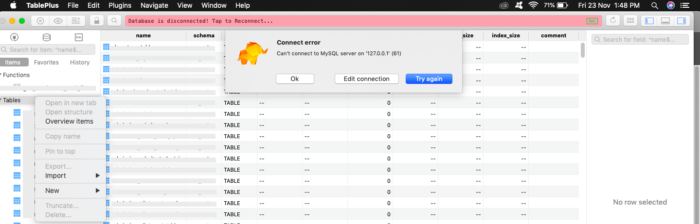 [ISSUE] Connection lost · Issue #810 · TablePlus/TablePlus · GitHub