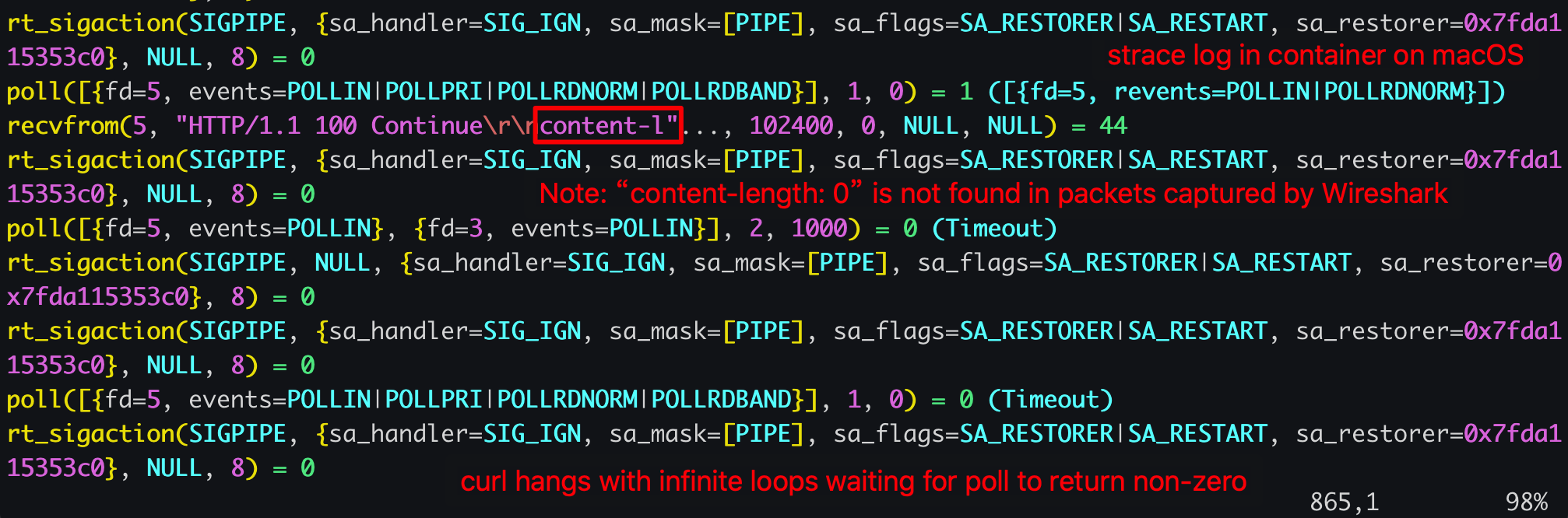 HTTP response is missing in docker container after receiving a HTTP/1.1 ...