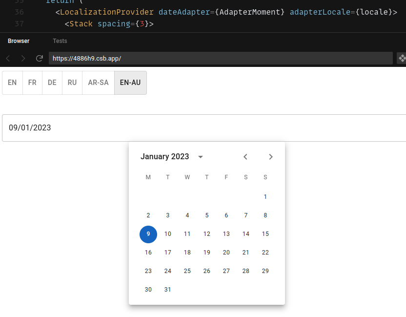 [pickers] `AdapterMoment` shows incorrect date and day of weeks · Issue ...