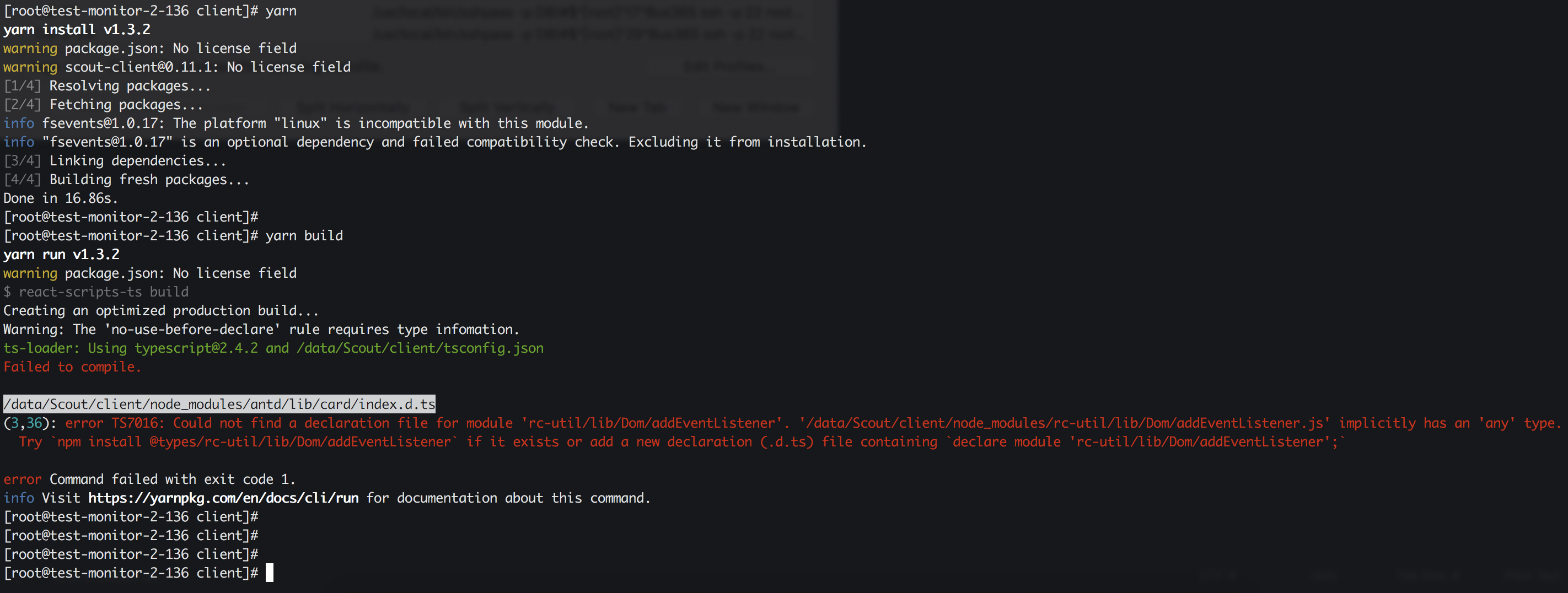 执行 yarn build 命令出错 · Issue #3 · HandsomeOne/Scout · GitHub