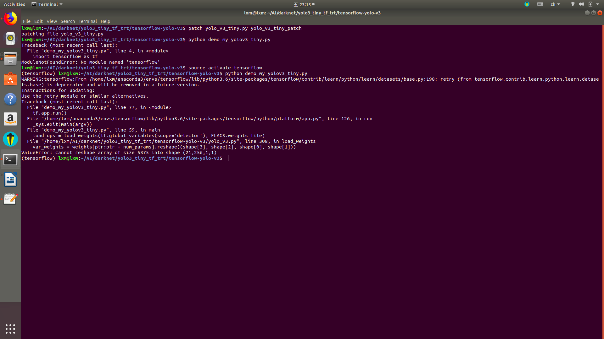 error happen when running your demo.py with application on yolov3_tiny ...