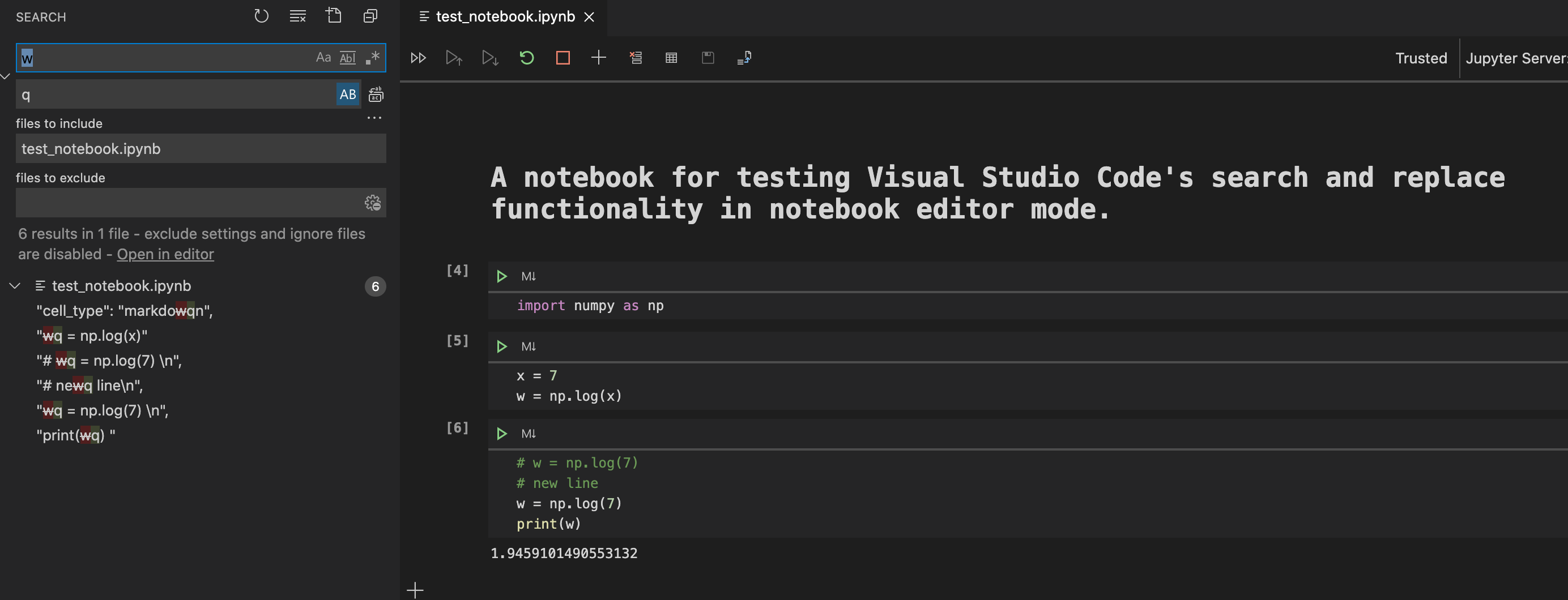 results after find and replace are not displayed by the notebook editor ...