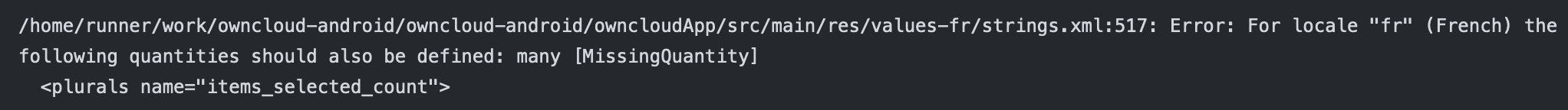 [BUG] MissingQuantity for French · Issue #3534 · owncloud/android · GitHub