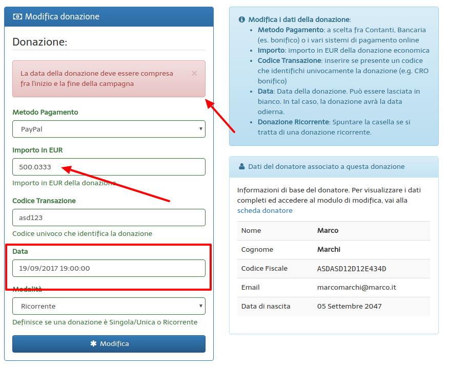 modifica donazione il progetto gaia croce rossa italiana