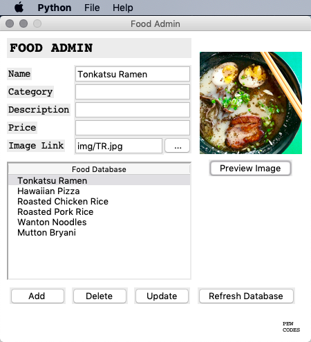 GitHub - pewcodes/pyFoodAppGUI: An extension to pyMenu