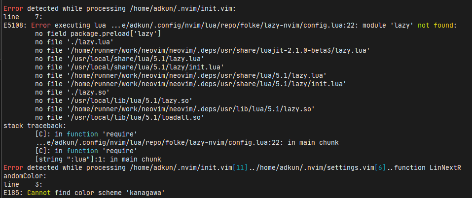 module 'lazy' not found & Cannot find color scheme 'kanagawa' after ...