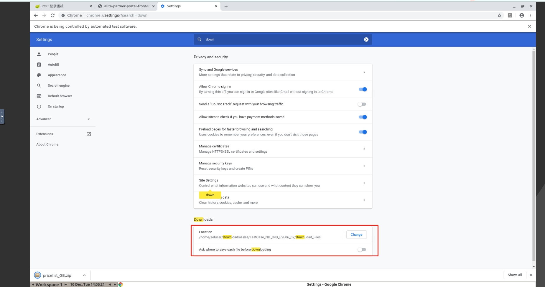 the download popup in the chrome though the related setting already