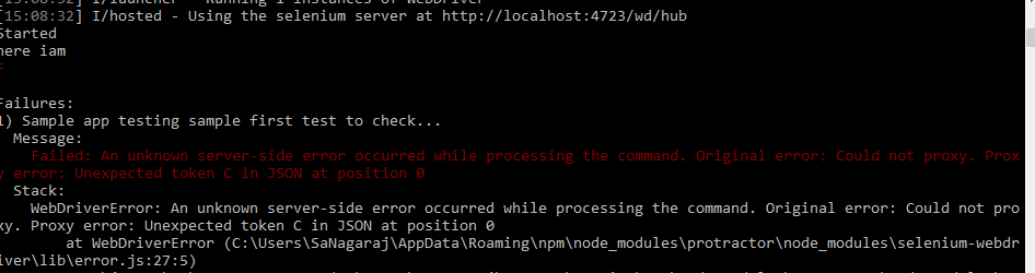 Unable to run sample protractor E2E test on Windows app in Windows 10 ...