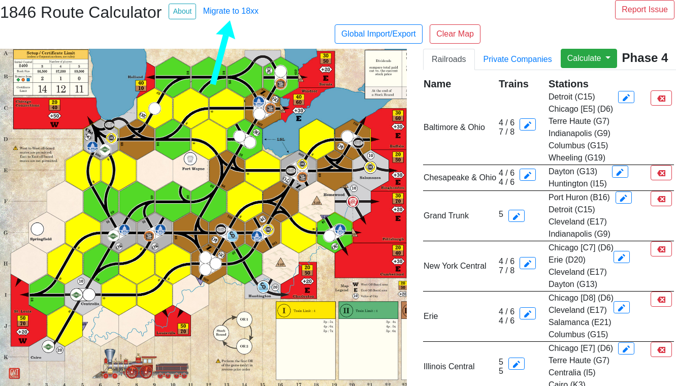 Pointing out the Migrate to 18xx link at the top of the app