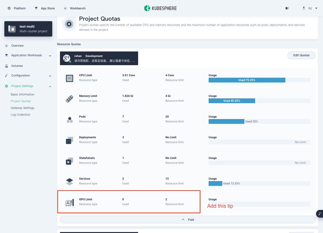 Fix User defined Resource Quota And GPU Limit Are Not Displayed In The 