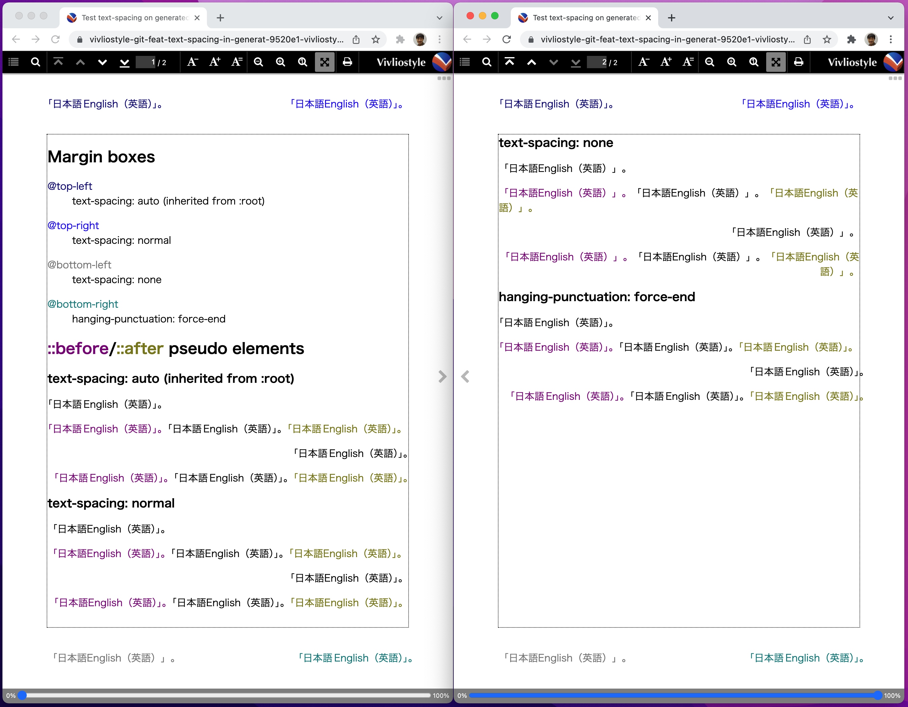 textspacing not working in generated contents · Issue 820