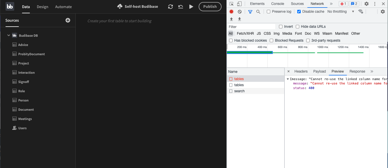 "Cannot re-use the linked column name for a linked table." · Budibase ...