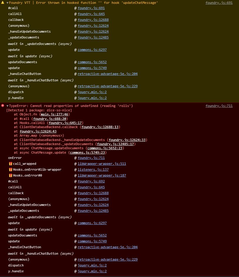 Warning and an Error when changing Disadvantage/Normal/Advantage