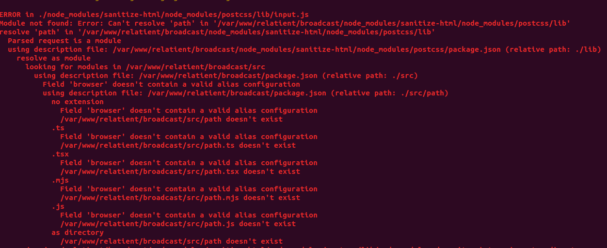 Build is failing for sanitize html when running ng build command