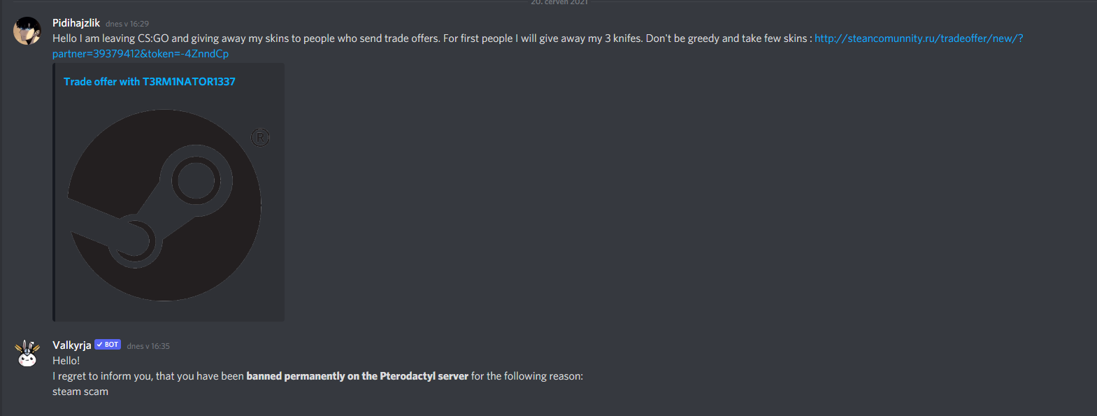 Ban for spam steam scam · Issue #3424 · pterodactyl/panel · GitHub