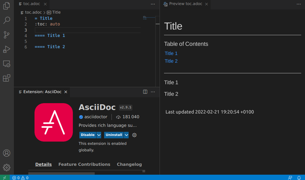 Table of contents not rendered in preview · Issue #523 · asciidoctor ...