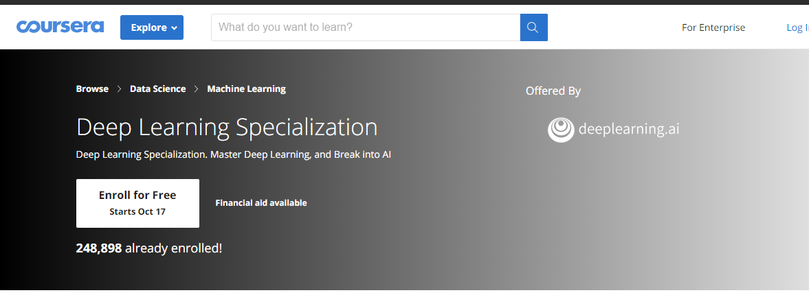 deep learning course on coursera