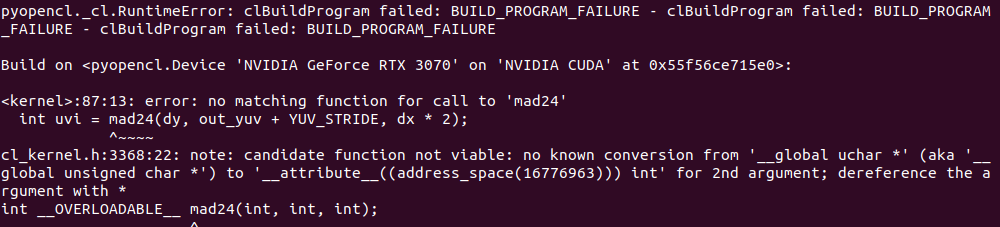 clBuildProgram failed