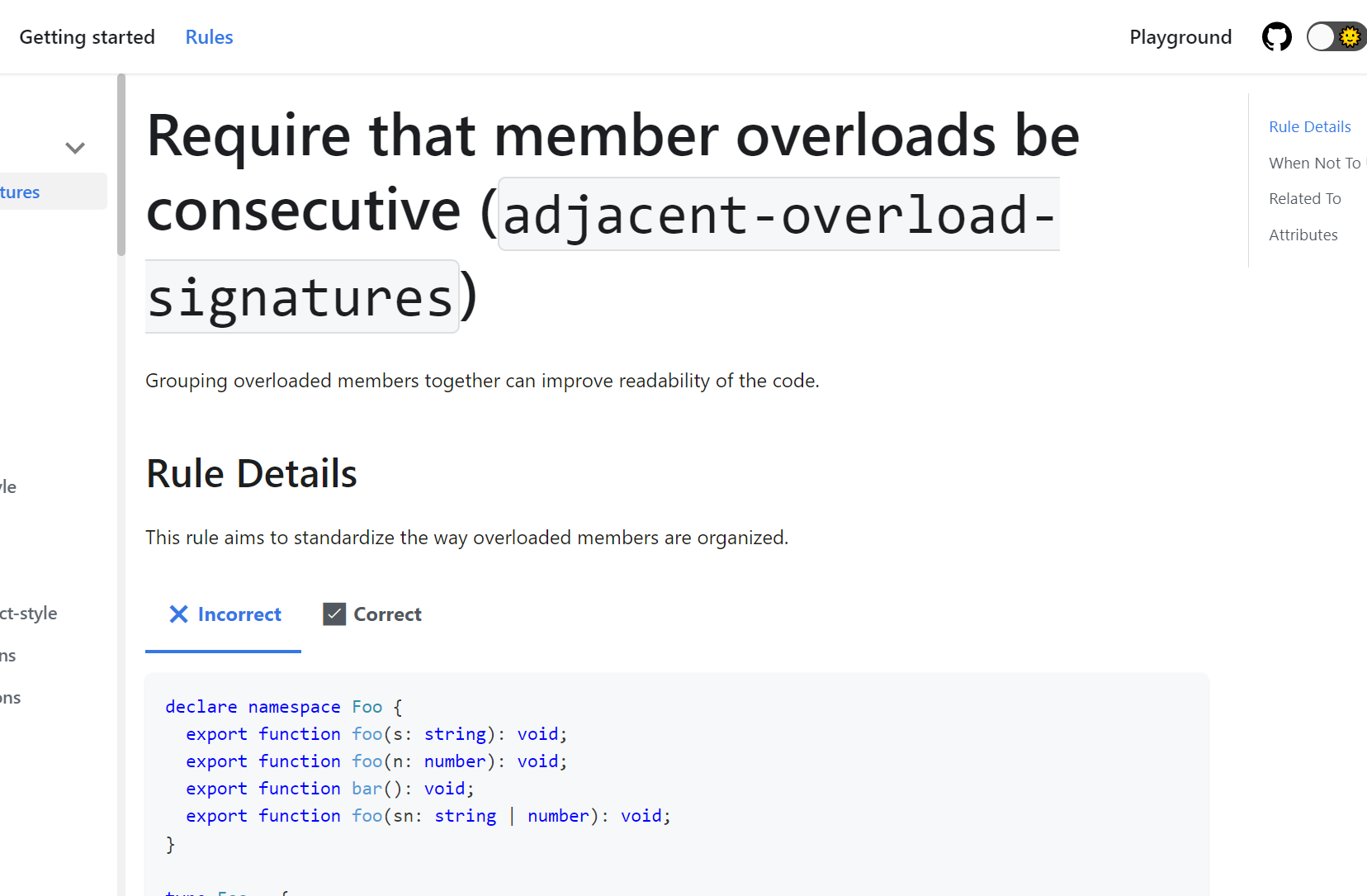 Screenshot of the huge header on https://typescript-eslint.io/rules/adjacent-overload-signatures