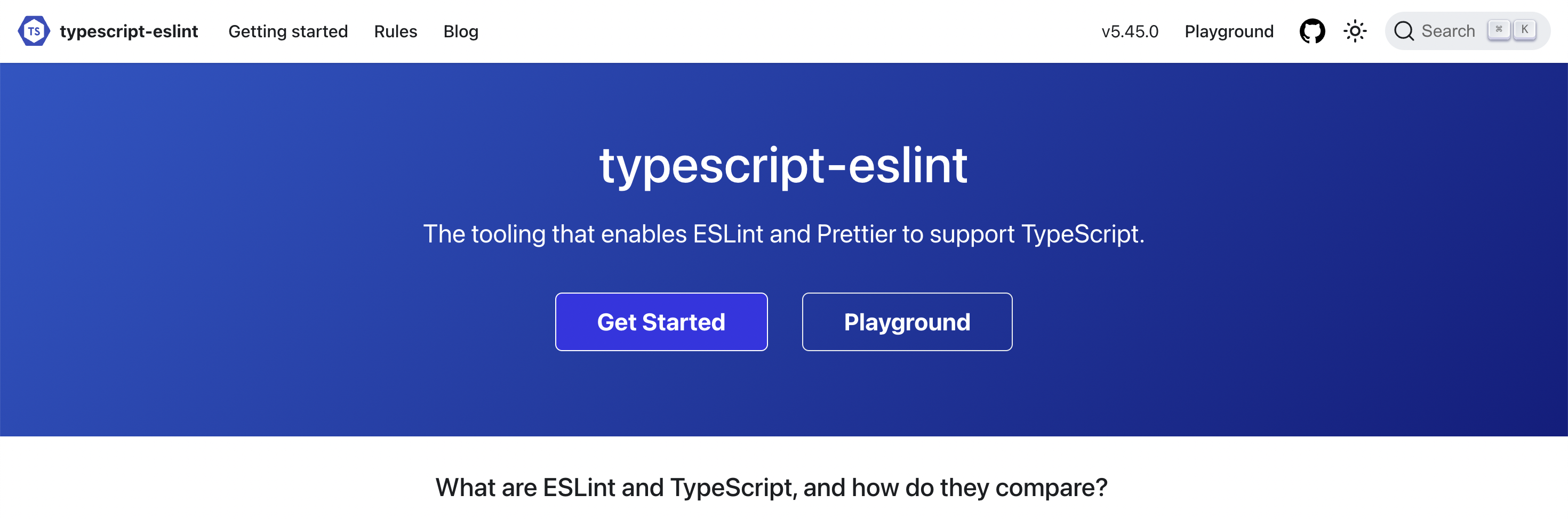 Screenshot of the deploy preview homepage with lower-kebab-case 'typescript-eslint' as the title