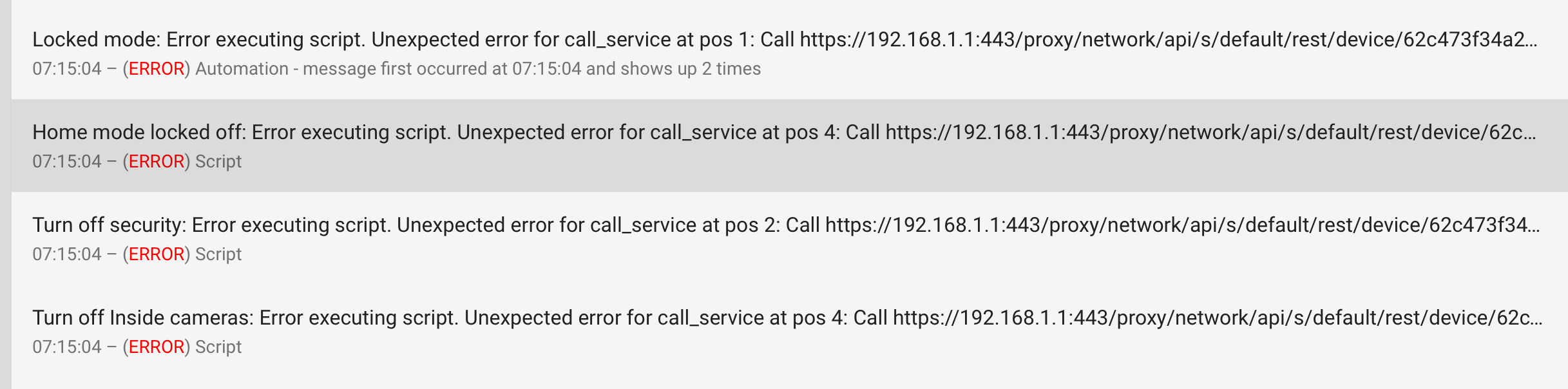 Unifi protect throws authorization errors on group switch cameras · Issue 79088 · home