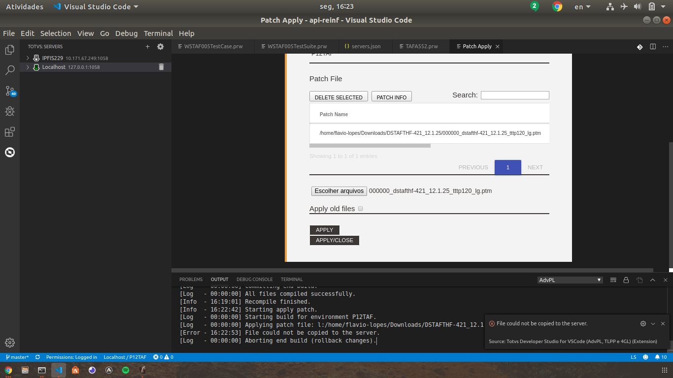 Erro ao aplicar patch fora do servidor (linux) · Issue #171 · totvs/tds ...