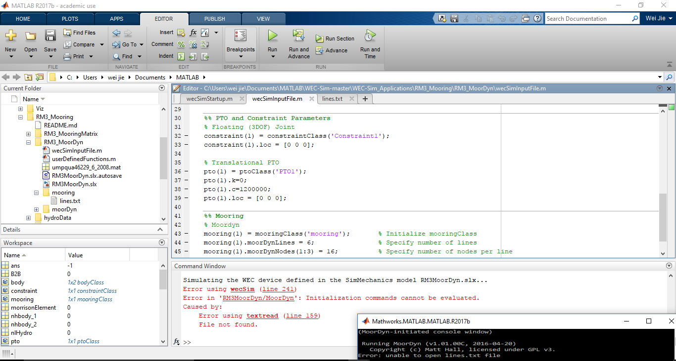 Error Running RM3 MoorDyn · Issue #219 · WEC-Sim/WEC-Sim · GitHub