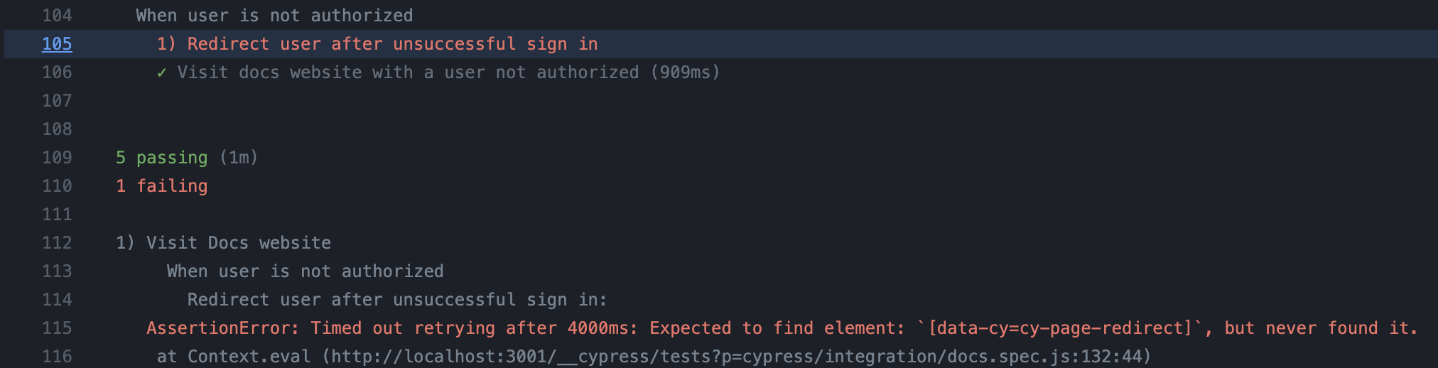 "Redirect user after unsuccessful sign in" test is flaky · Issue 1440
