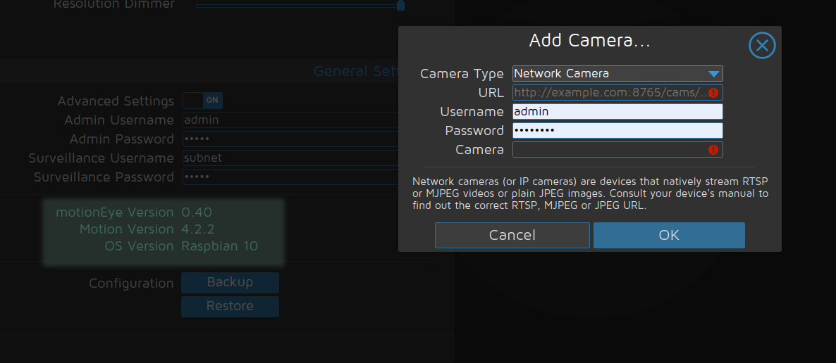 Not able to select camera while adding a network camera · Issue 1379