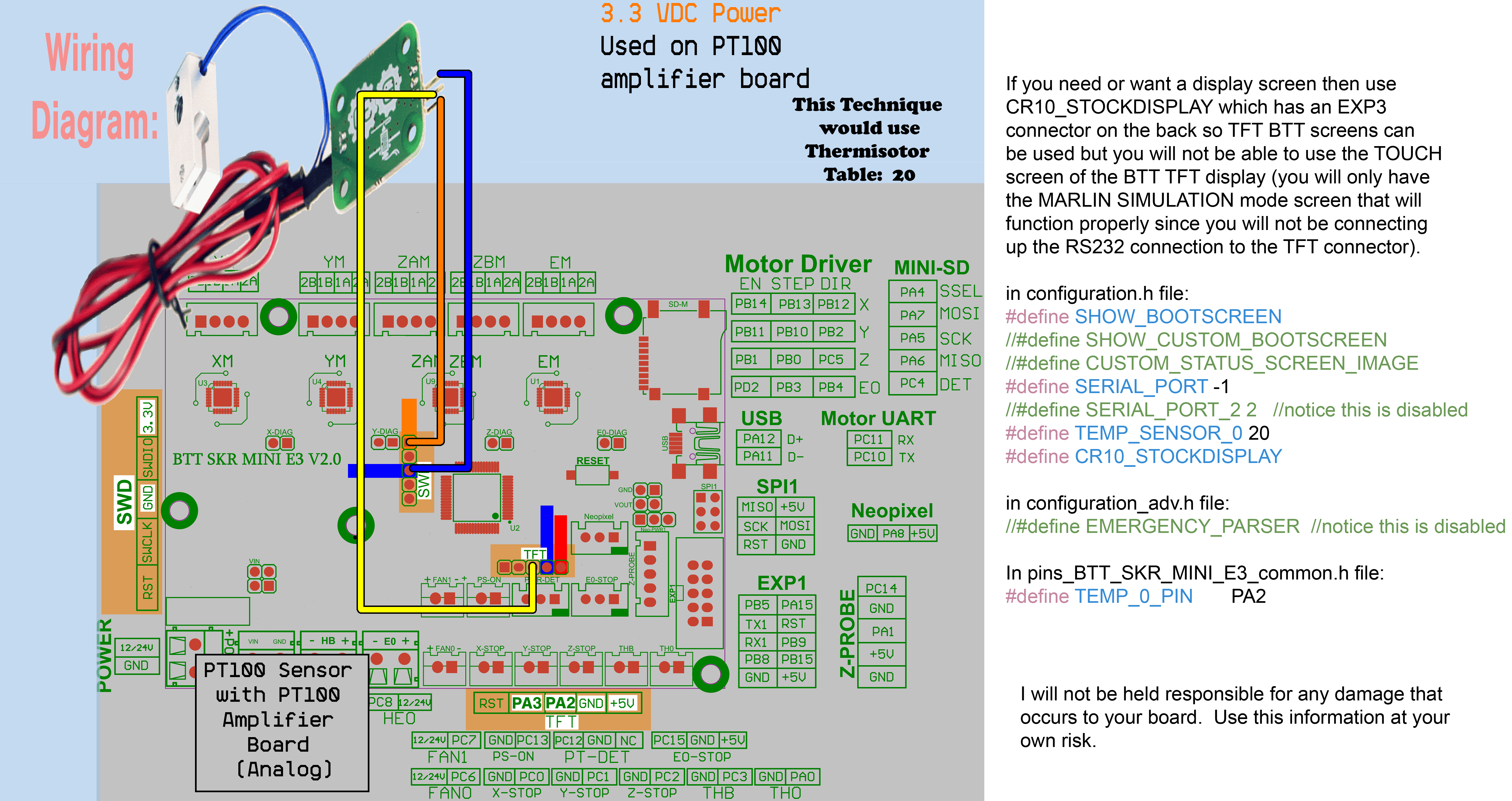 PT100 Analog hook up with 3 3VDC power for SKR MINI E3 V2 0